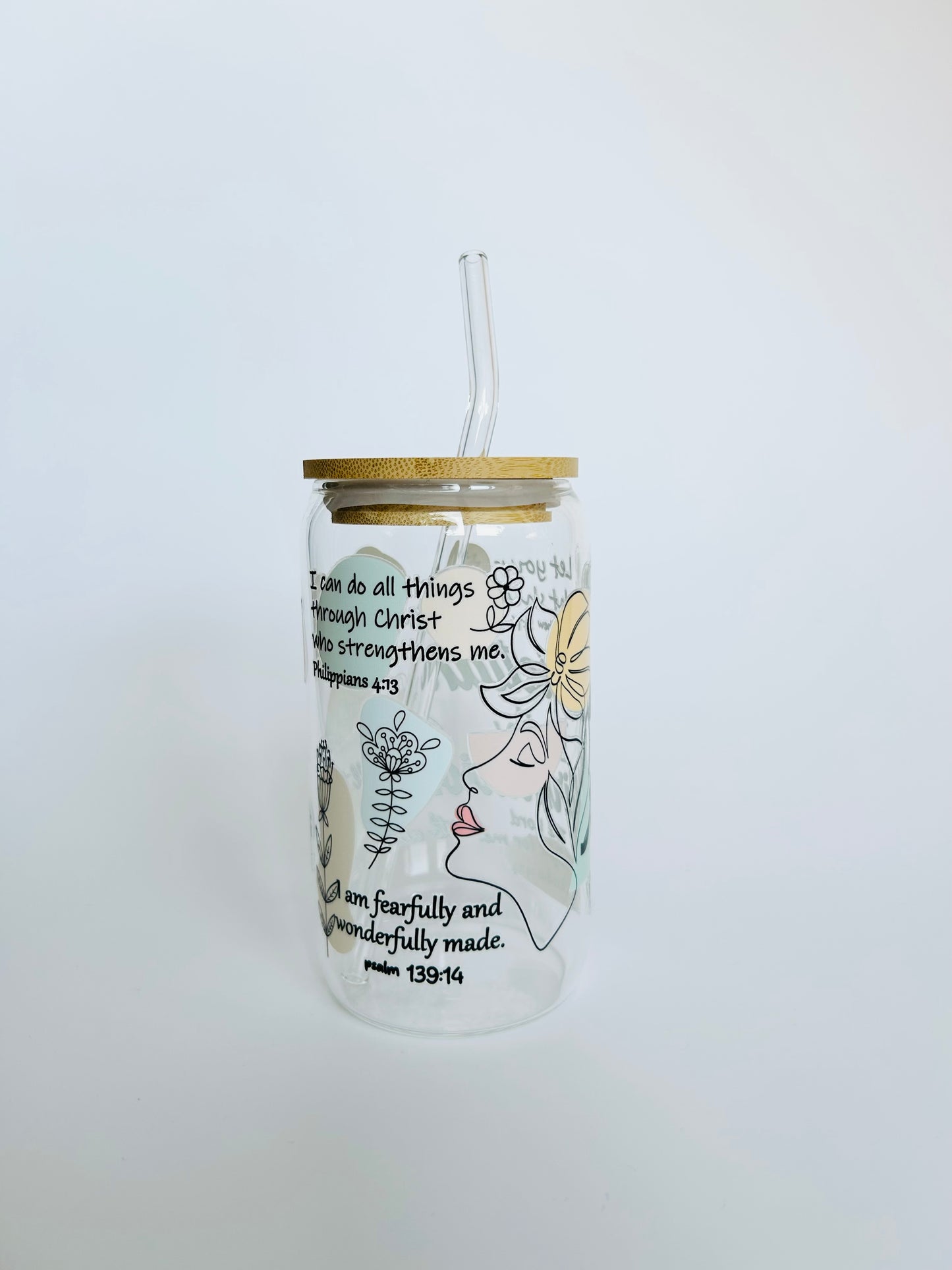 "Christian Daily Affirmation" 16oz Glass Tumbler & Straw
