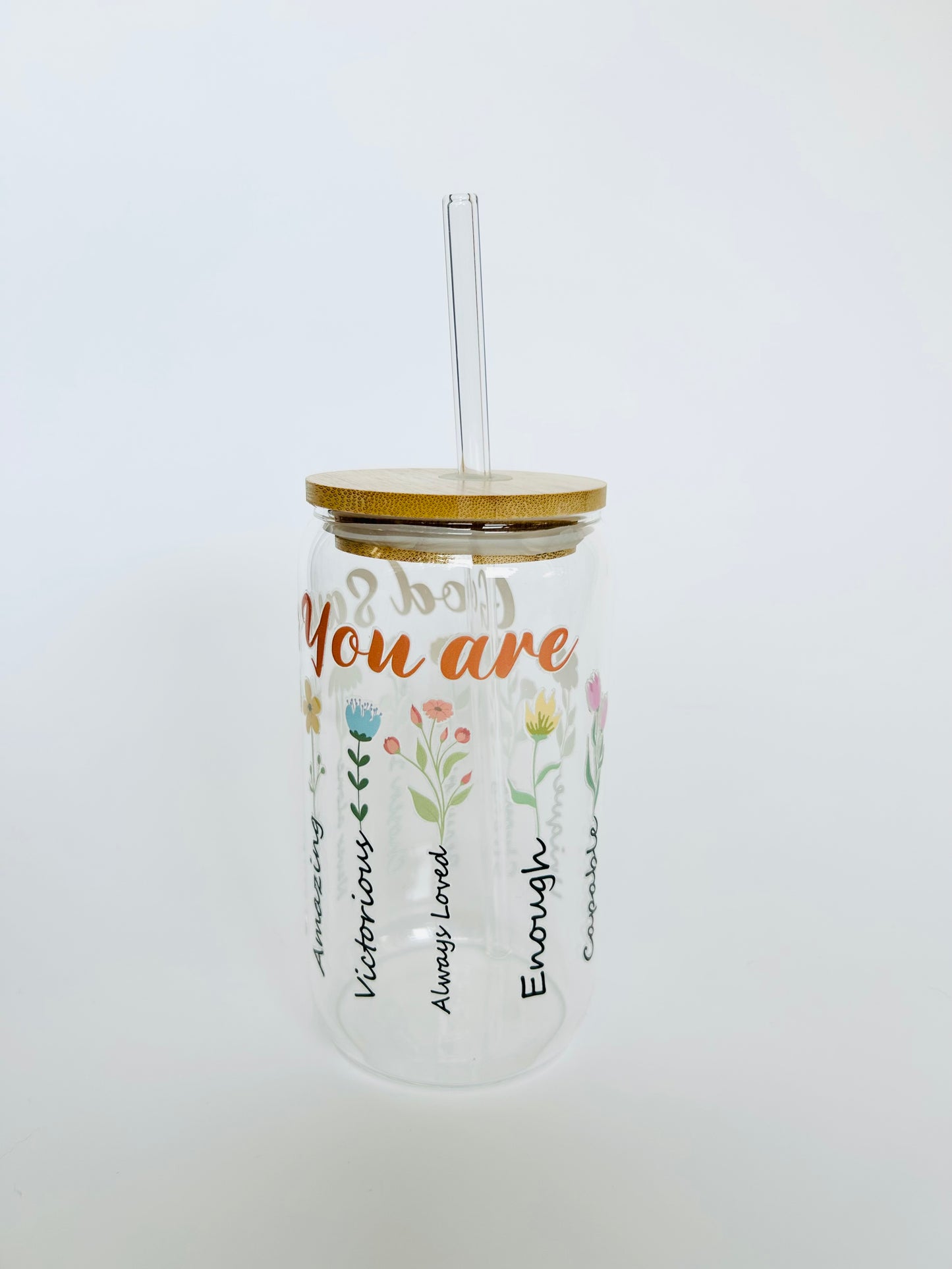 "God Says You Are" 16 oz Glass Tumbler + Straw
