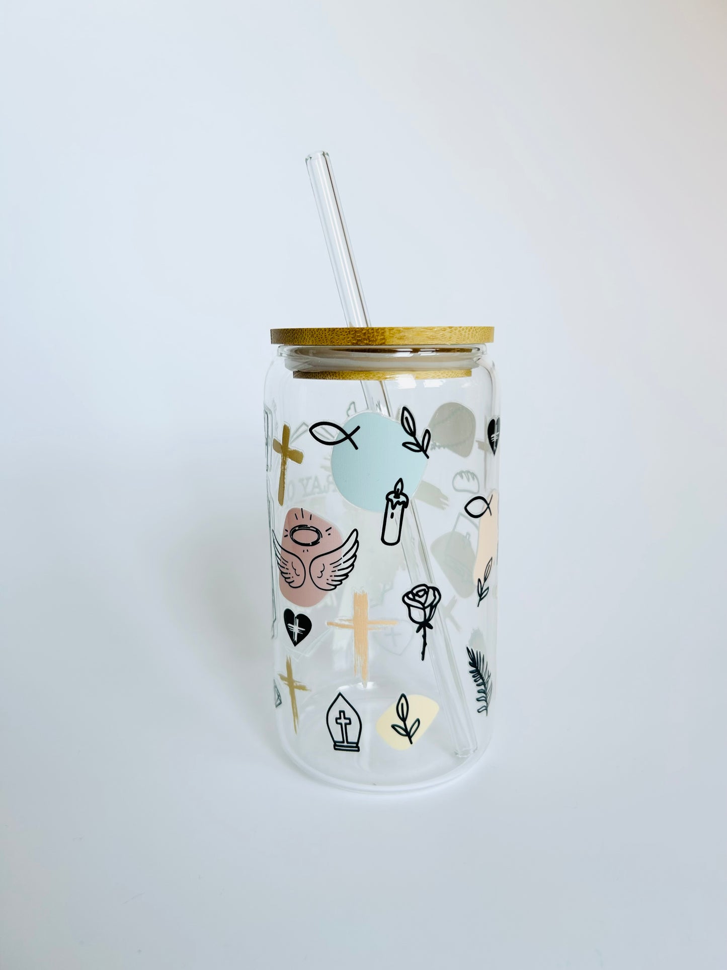 "Pray" 16oz Glass Tumbler + Straw