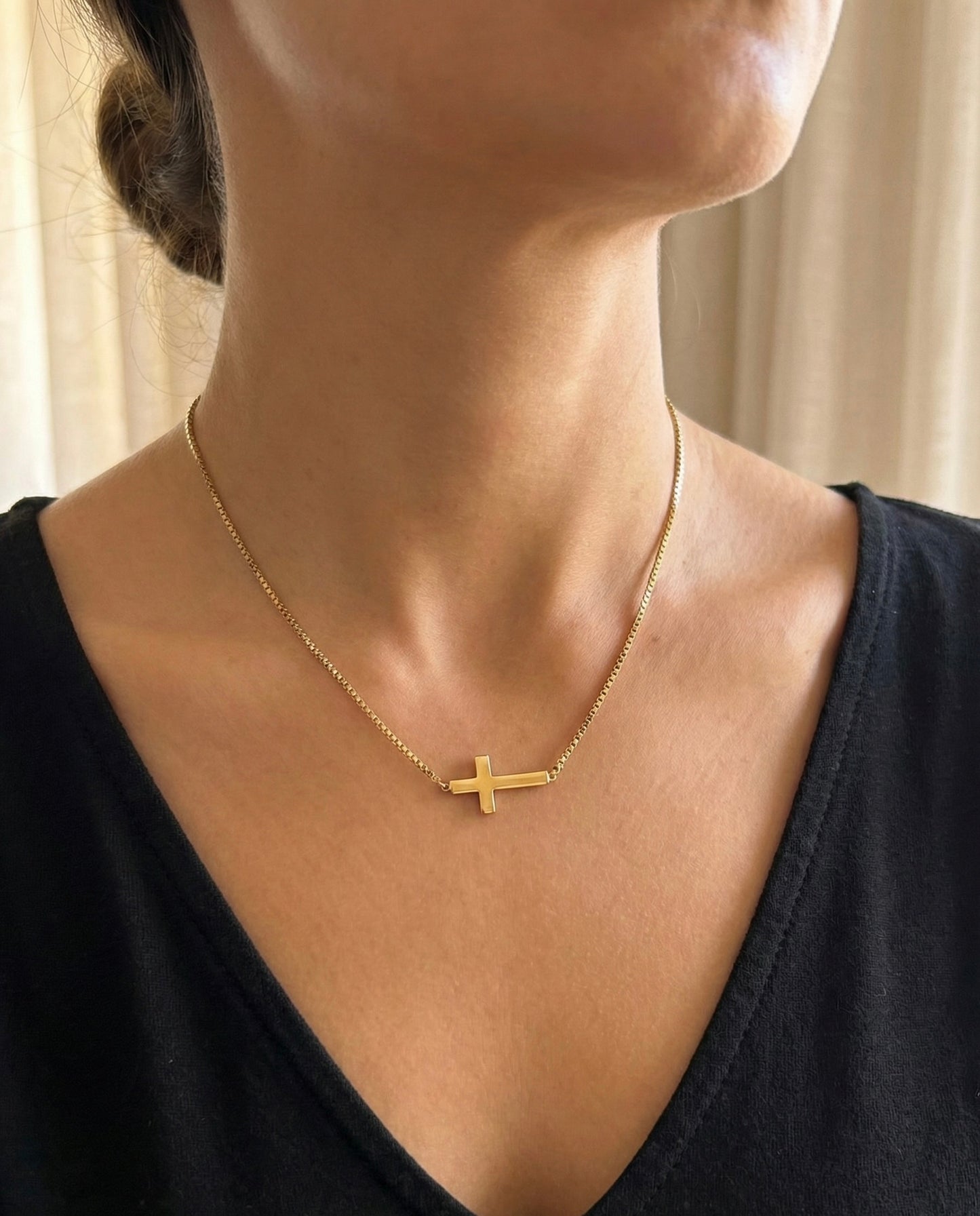 Sideways Cross Necklace | Premium Stainless Steel | Silver or Gold