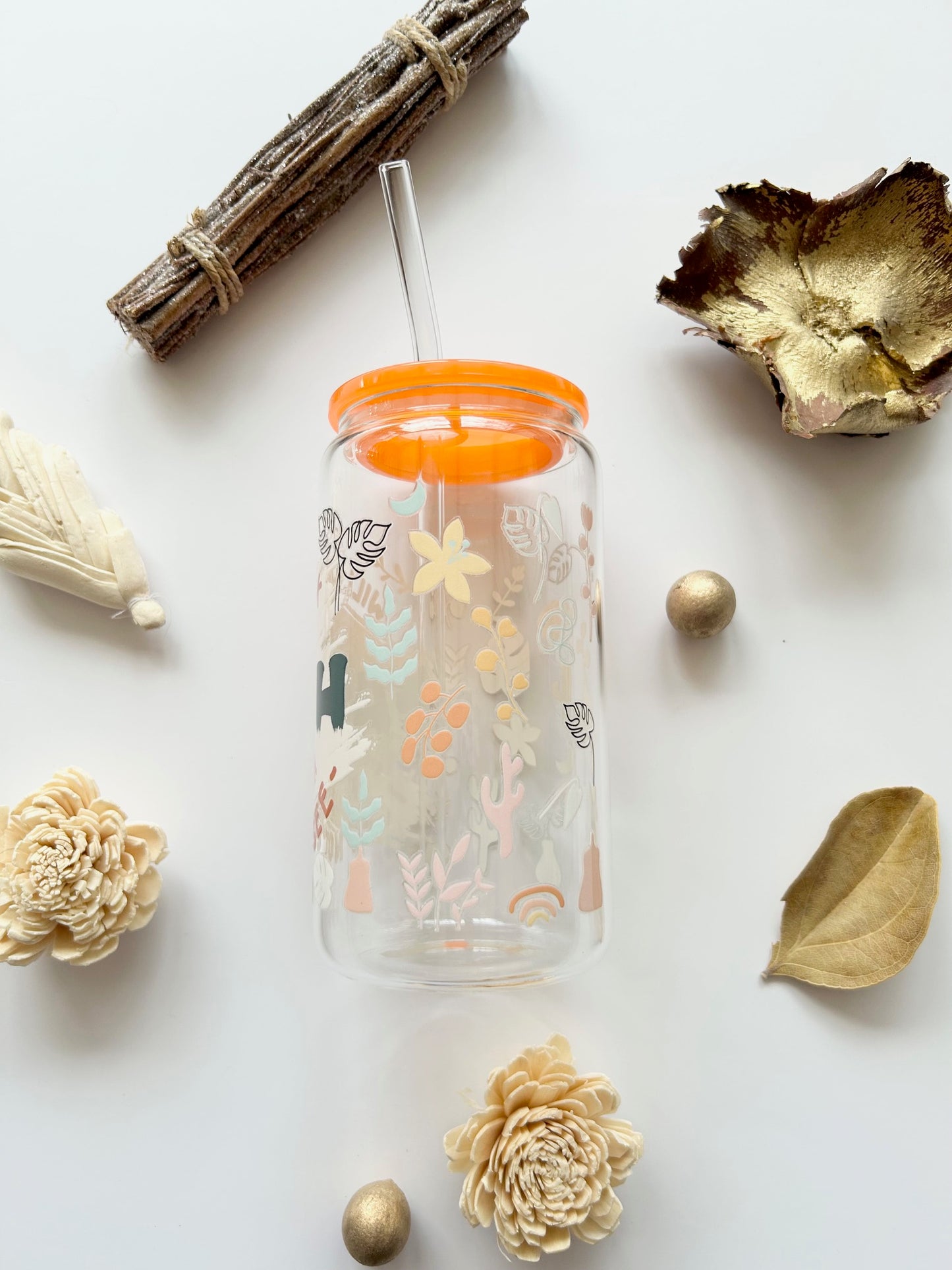 "I Will Walk By Faith" 16oz Glass Tumbler + Straw