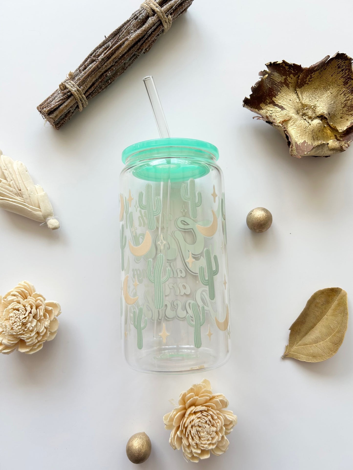 “With God All Things Are Possible” 16oz Glass Tumbler + Straw