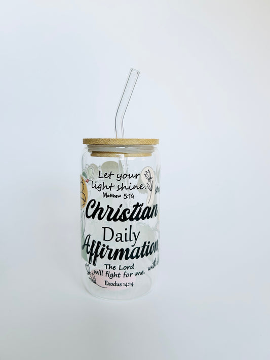 "Christian Daily Affirmation" 16oz Glass Tumbler & Straw