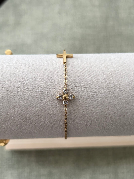 Cross + Bloom Chain Bracelet