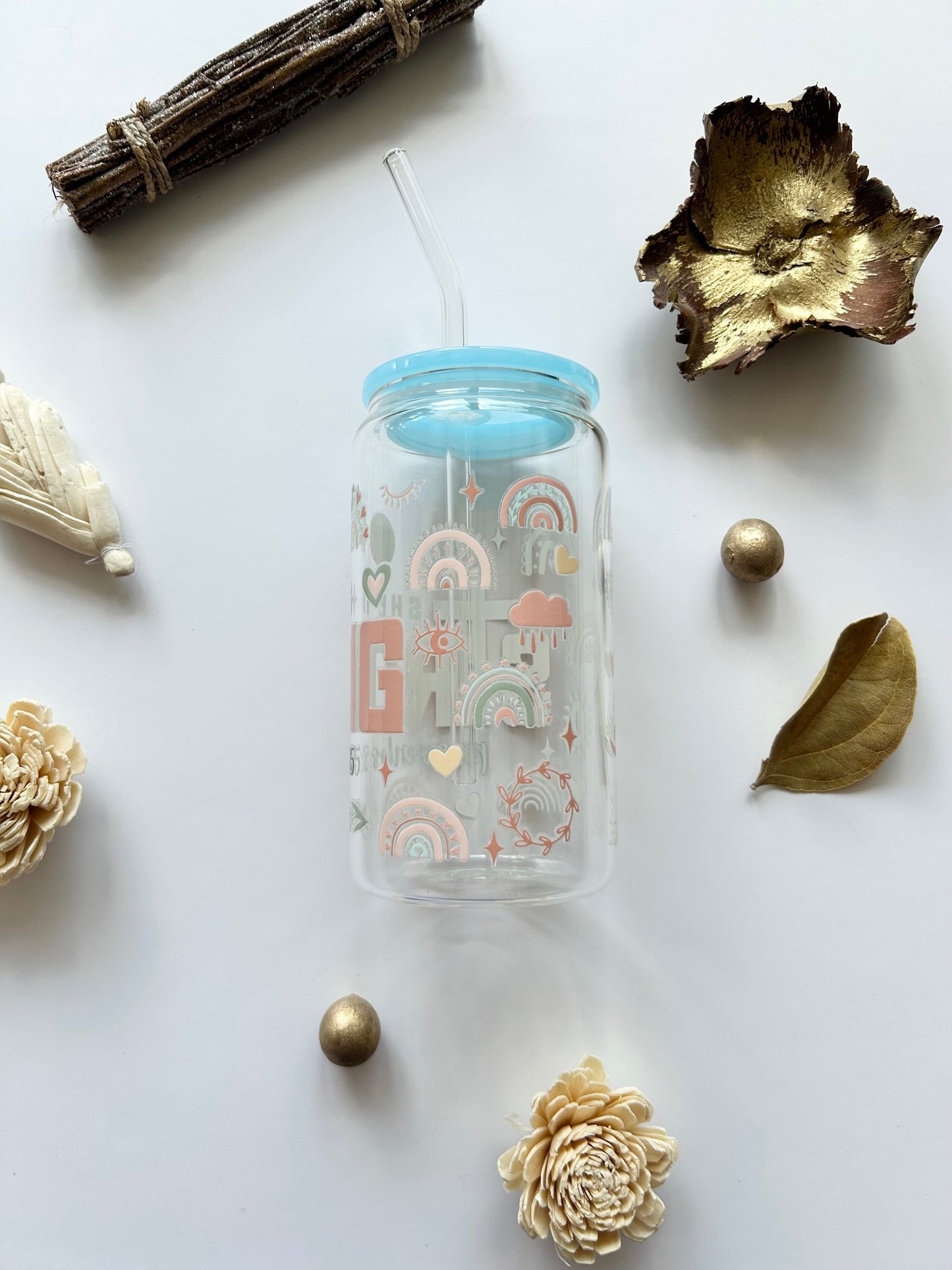 "She is Strong" 16oz Glass Tumbler + Straw