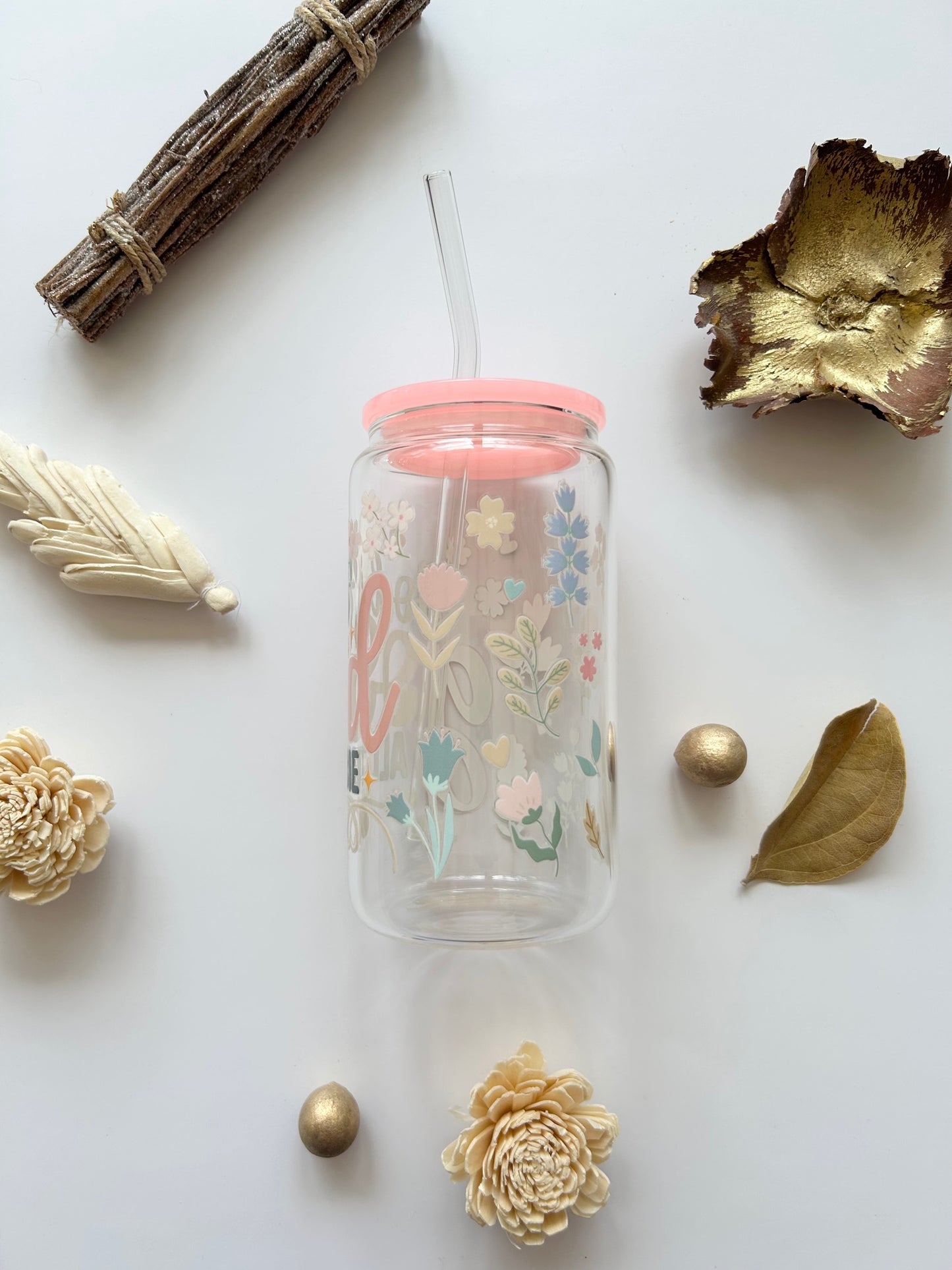 "God Is Good" 16oz Glass Tumbler + Straw